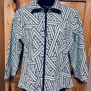 Abstract Pattern Women's Zip Front Blouse - Mint Green & Black